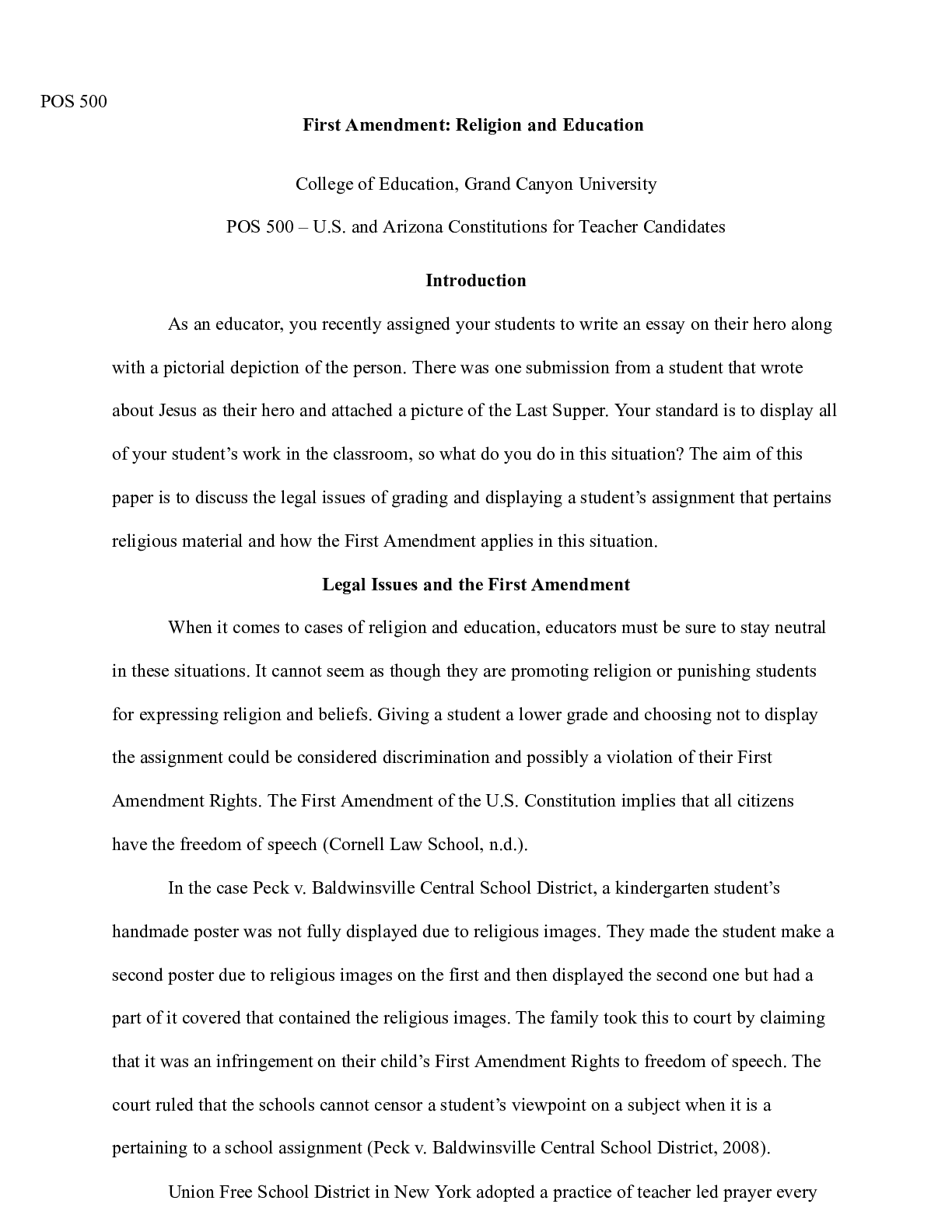 Preview image of Topic_4___First_Amendment_Religion_and_Education.docx(1)    POS 500  First Amendment: Reli document